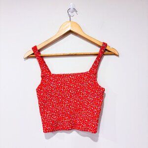 AMERICAN EAGLE – Orange Floral Smocked Crop Tank Top | Cotton Summer | Small *